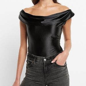 **SOLDMERCARI**NWT Express Satin Off The Shoulder Draped Thong Bodysuit